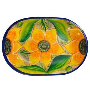 Yellow Flower Decorative Wood Bowl 13.75"